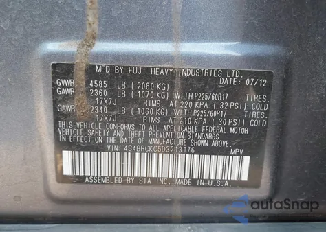 2013 Subaru Outback 2.5I Limited из США, поврежденный, VIN 4S4BRCKC5D3213176